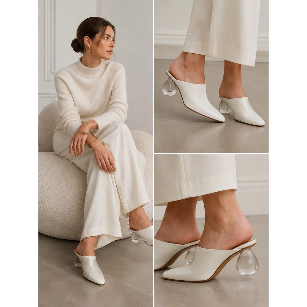 Loewe White Calfskin Bulb Drop Heel Mules 37 NOWB